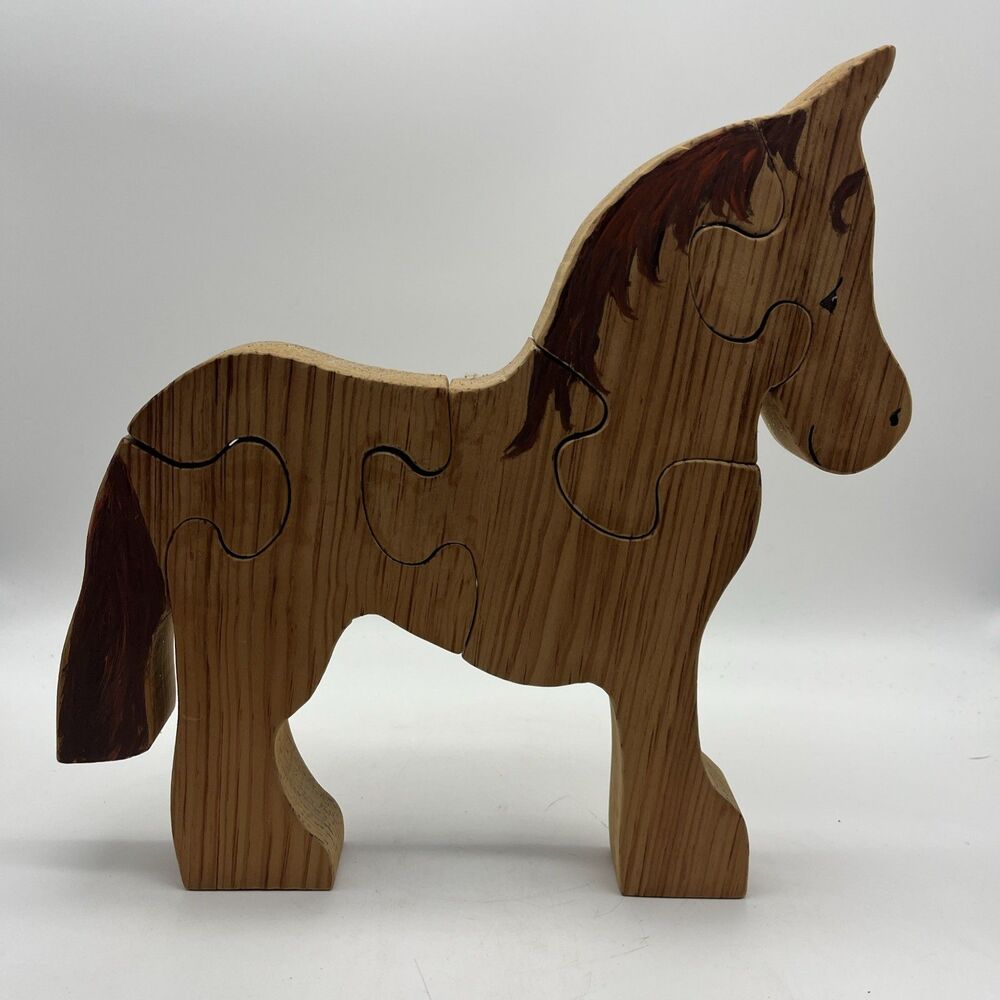 Vintage Handmade Wooden Horse Interlocking Puzzle Toy